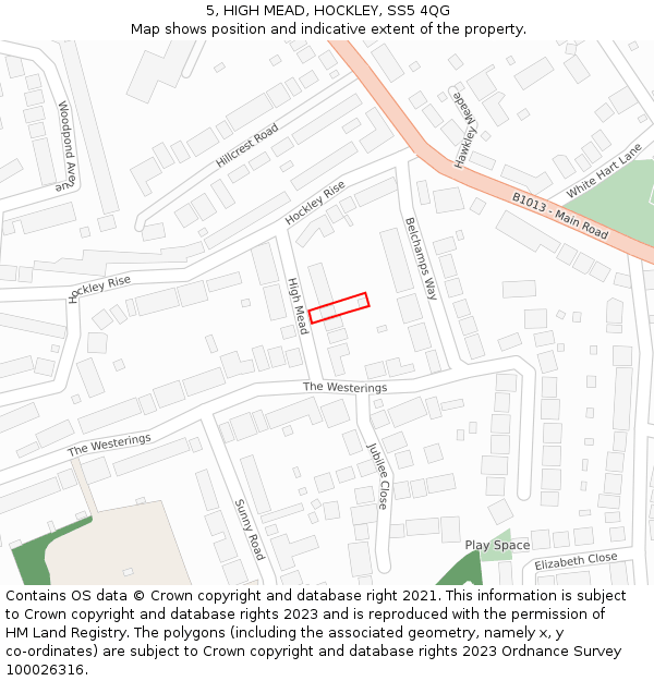 5, HIGH MEAD, HOCKLEY, SS5 4QG: Location map and indicative extent of plot