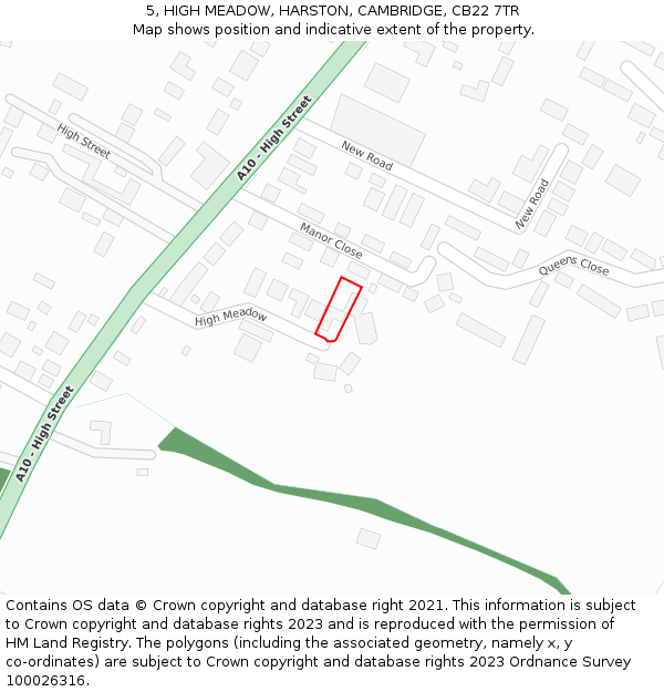 5, HIGH MEADOW, HARSTON, CAMBRIDGE, CB22 7TR: Location map and indicative extent of plot