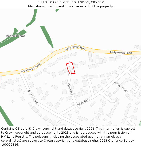 5, HIGH OAKS CLOSE, COULSDON, CR5 3EZ: Location map and indicative extent of plot