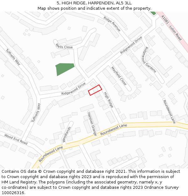 5, HIGH RIDGE, HARPENDEN, AL5 3LL: Location map and indicative extent of plot