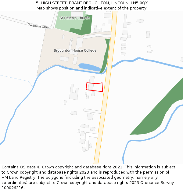 5, HIGH STREET, BRANT BROUGHTON, LINCOLN, LN5 0QX: Location map and indicative extent of plot