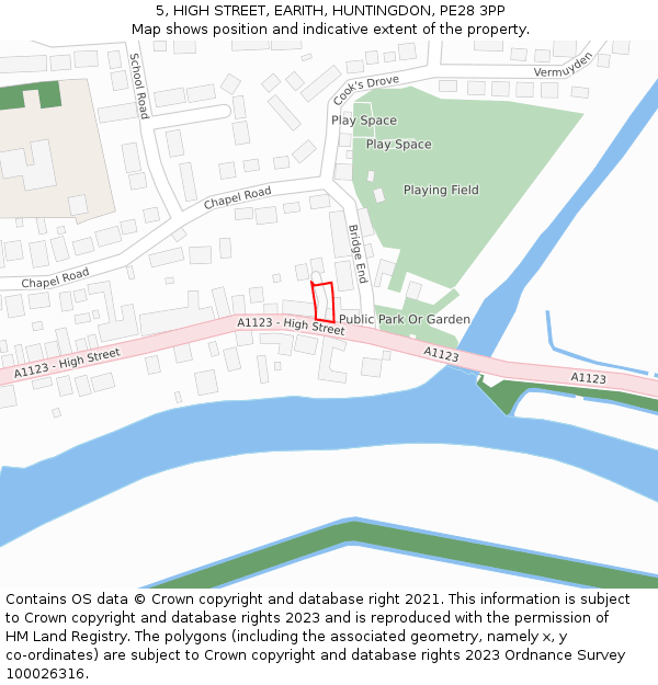 5, HIGH STREET, EARITH, HUNTINGDON, PE28 3PP: Location map and indicative extent of plot