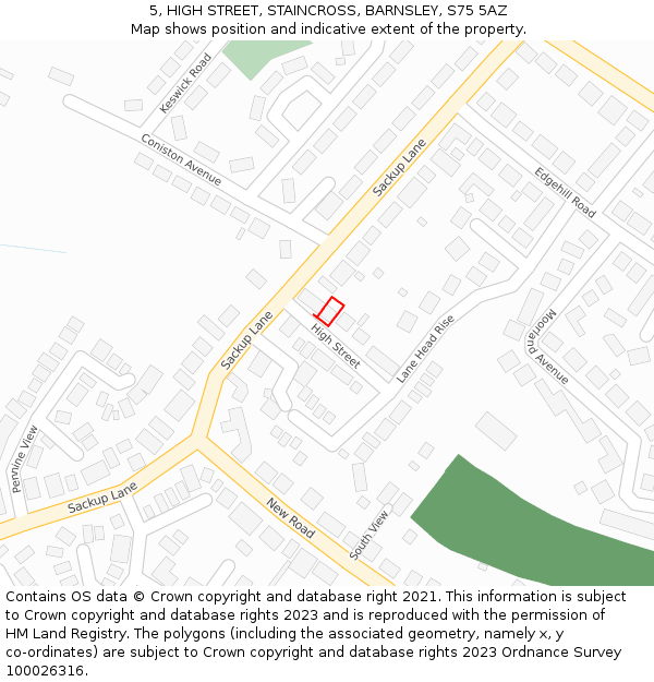 5, HIGH STREET, STAINCROSS, BARNSLEY, S75 5AZ: Location map and indicative extent of plot