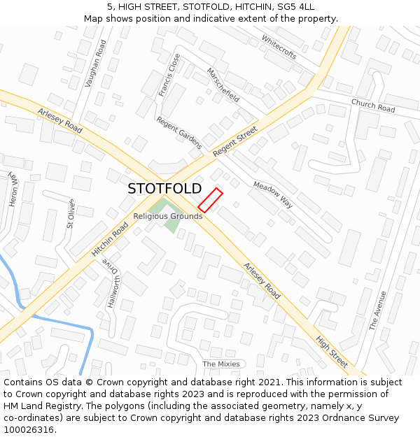 5, HIGH STREET, STOTFOLD, HITCHIN, SG5 4LL: Location map and indicative extent of plot