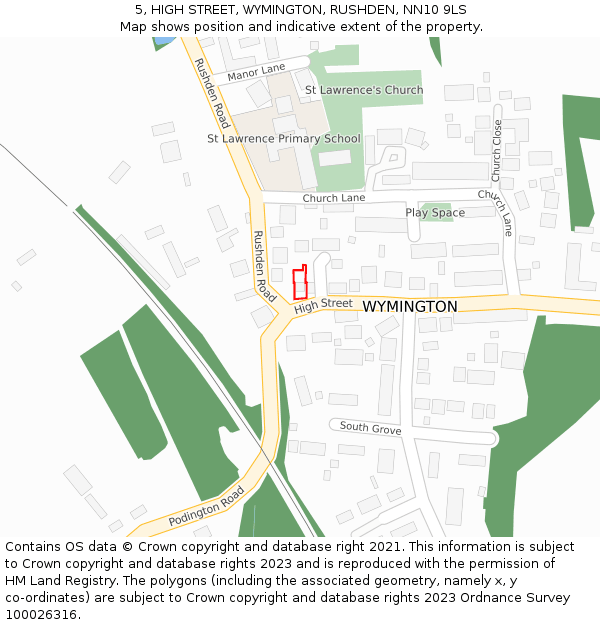 5, HIGH STREET, WYMINGTON, RUSHDEN, NN10 9LS: Location map and indicative extent of plot