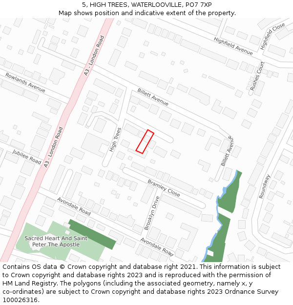 5, HIGH TREES, WATERLOOVILLE, PO7 7XP: Location map and indicative extent of plot