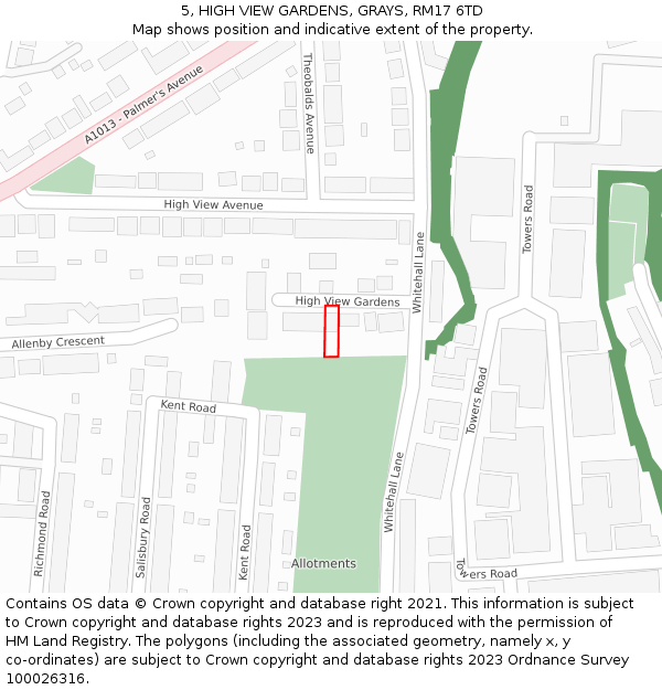5, HIGH VIEW GARDENS, GRAYS, RM17 6TD: Location map and indicative extent of plot