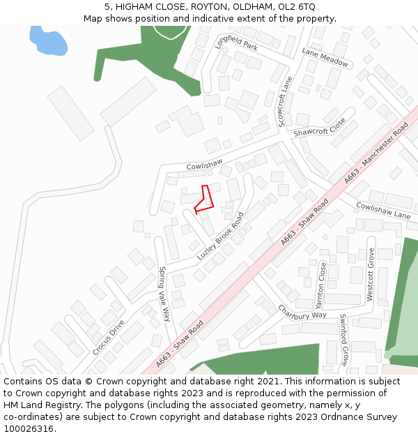 5, HIGHAM CLOSE, ROYTON, OLDHAM, OL2 6TQ: Location map and indicative extent of plot