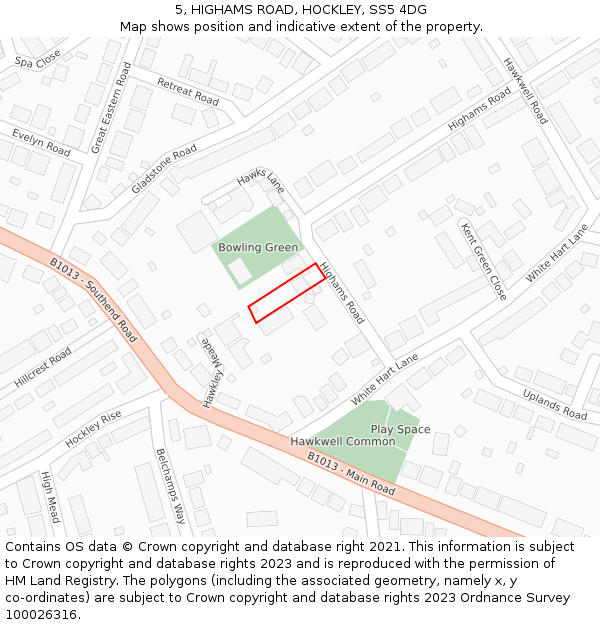 5, HIGHAMS ROAD, HOCKLEY, SS5 4DG: Location map and indicative extent of plot