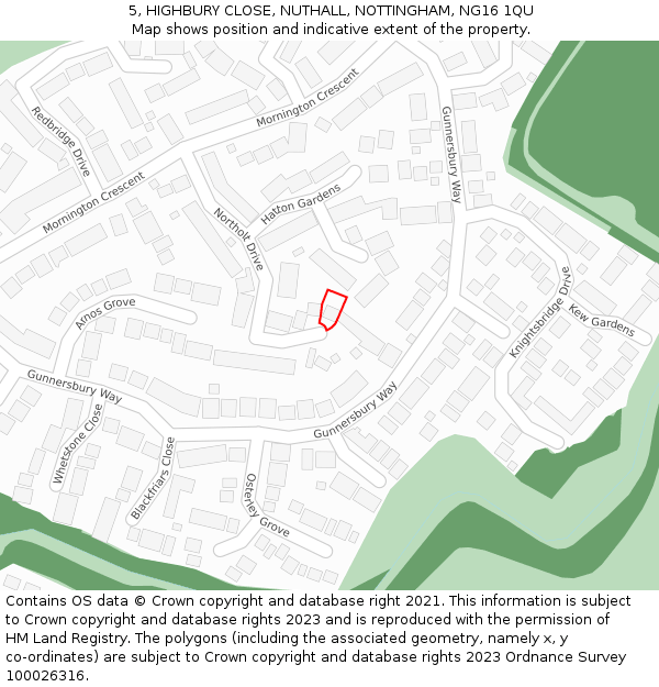 5, HIGHBURY CLOSE, NUTHALL, NOTTINGHAM, NG16 1QU: Location map and indicative extent of plot