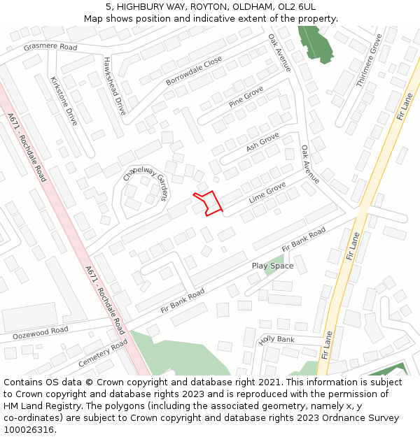 5, HIGHBURY WAY, ROYTON, OLDHAM, OL2 6UL: Location map and indicative extent of plot