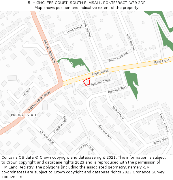 5, HIGHCLERE COURT, SOUTH ELMSALL, PONTEFRACT, WF9 2DP: Location map and indicative extent of plot