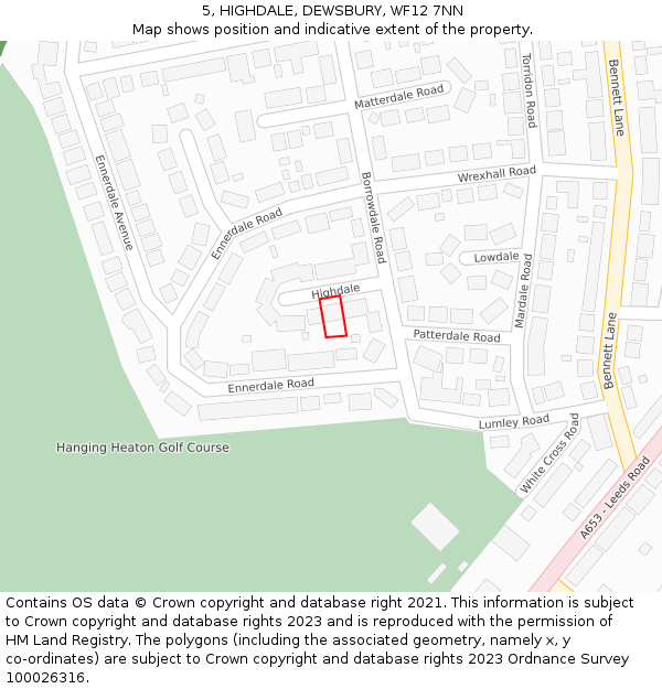 5, HIGHDALE, DEWSBURY, WF12 7NN: Location map and indicative extent of plot