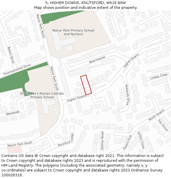 5, HIGHER DOWNS, KNUTSFORD, WA16 8AW: Location map and indicative extent of plot