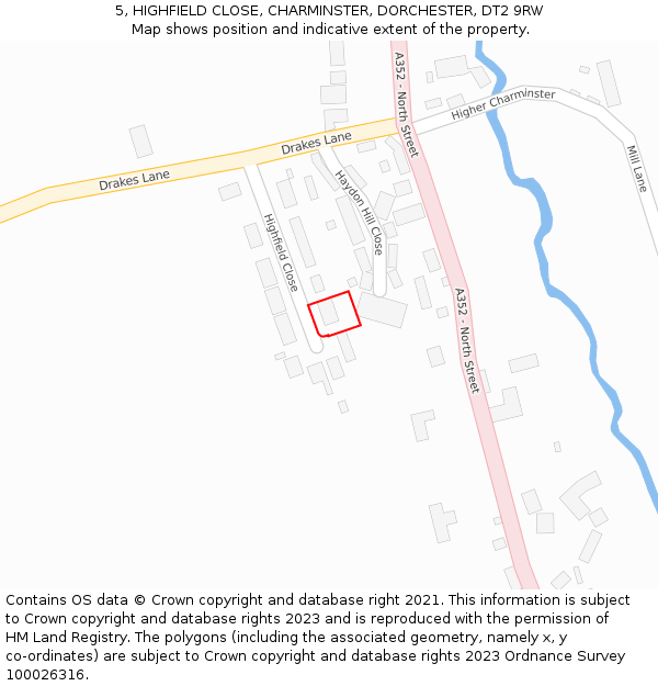 5, HIGHFIELD CLOSE, CHARMINSTER, DORCHESTER, DT2 9RW: Location map and indicative extent of plot