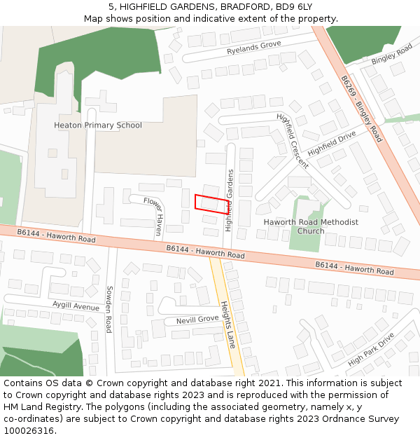 5, HIGHFIELD GARDENS, BRADFORD, BD9 6LY: Location map and indicative extent of plot