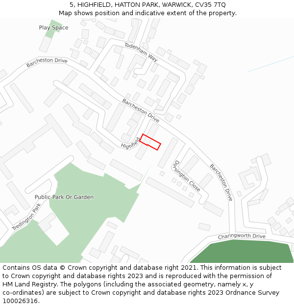 5, HIGHFIELD, HATTON PARK, WARWICK, CV35 7TQ: Location map and indicative extent of plot