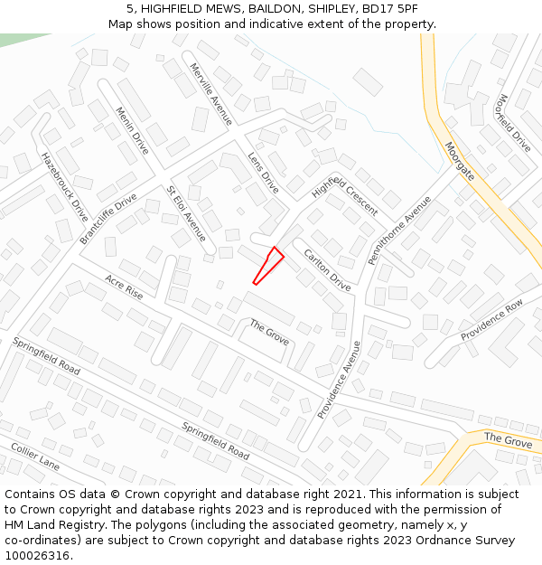 5, HIGHFIELD MEWS, BAILDON, SHIPLEY, BD17 5PF: Location map and indicative extent of plot