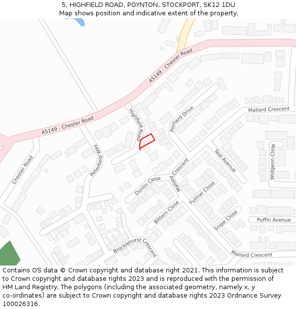 5, HIGHFIELD ROAD, POYNTON, STOCKPORT, SK12 1DU: Location map and indicative extent of plot