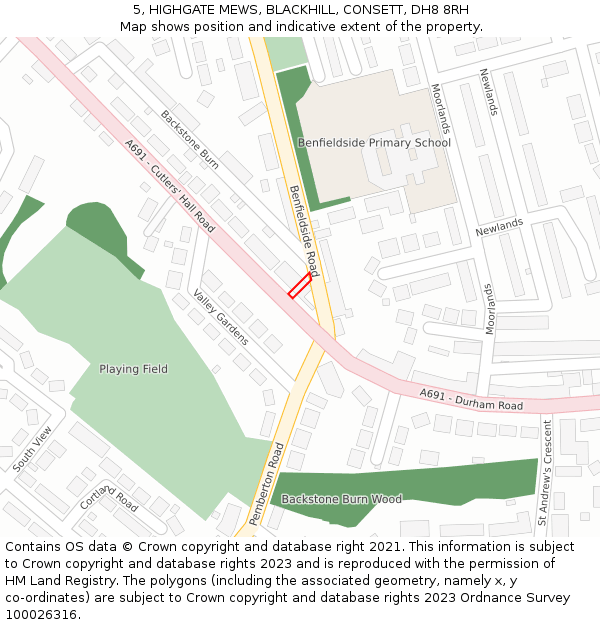 5, HIGHGATE MEWS, BLACKHILL, CONSETT, DH8 8RH: Location map and indicative extent of plot