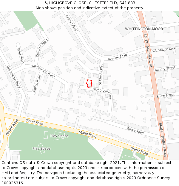 5, HIGHGROVE CLOSE, CHESTERFIELD, S41 8RR: Location map and indicative extent of plot