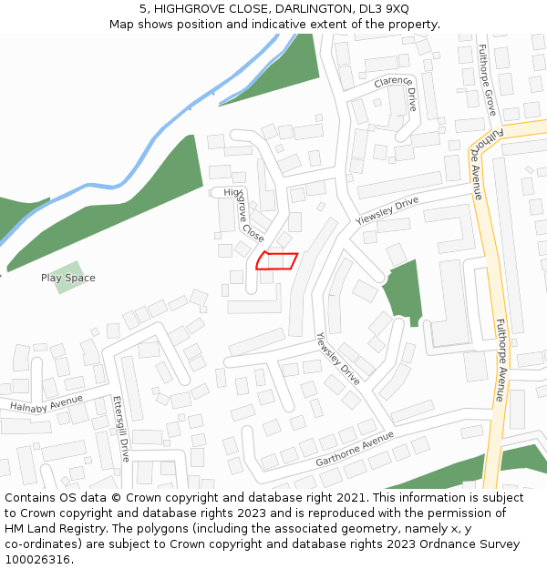 5, HIGHGROVE CLOSE, DARLINGTON, DL3 9XQ: Location map and indicative extent of plot