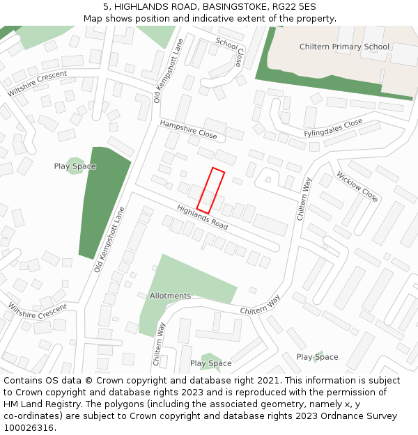 5, HIGHLANDS ROAD, BASINGSTOKE, RG22 5ES: Location map and indicative extent of plot