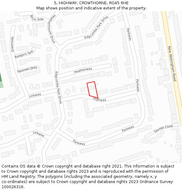 5, HIGHWAY, CROWTHORNE, RG45 6HE: Location map and indicative extent of plot