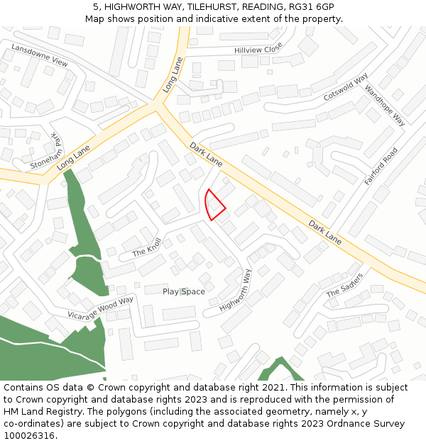 5, HIGHWORTH WAY, TILEHURST, READING, RG31 6GP: Location map and indicative extent of plot