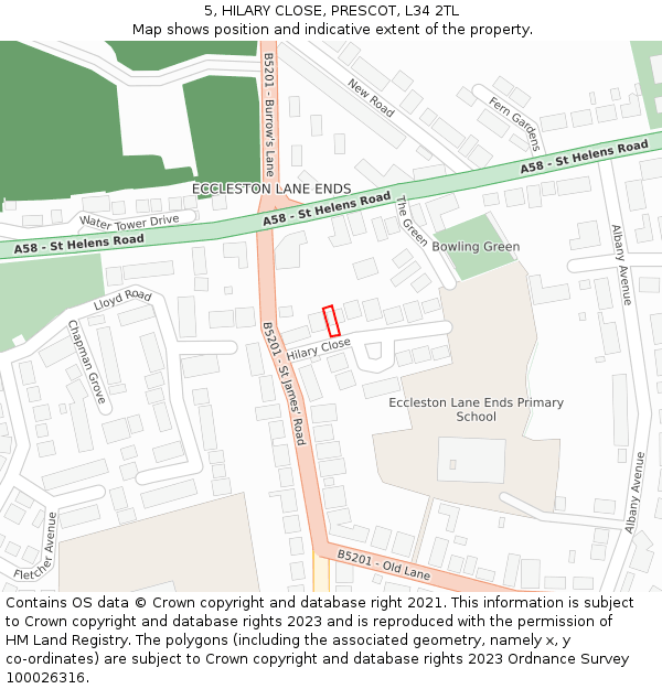 5, HILARY CLOSE, PRESCOT, L34 2TL: Location map and indicative extent of plot