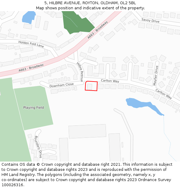 5, HILBRE AVENUE, ROYTON, OLDHAM, OL2 5BL: Location map and indicative extent of plot