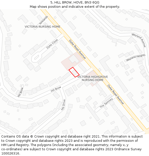 5, HILL BROW, HOVE, BN3 6QG: Location map and indicative extent of plot