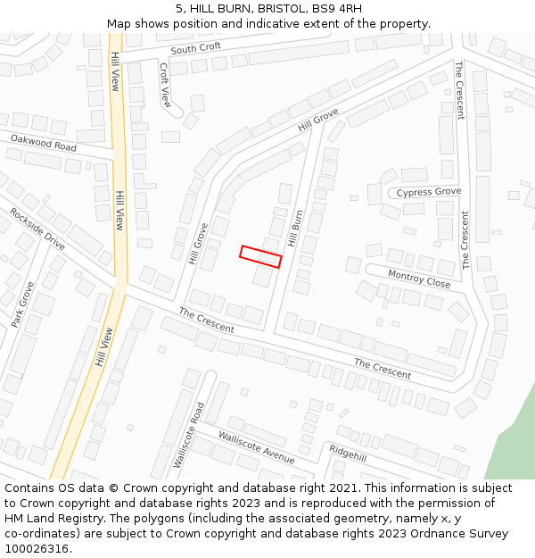 5, HILL BURN, BRISTOL, BS9 4RH: Location map and indicative extent of plot