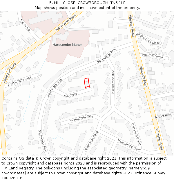 5, HILL CLOSE, CROWBOROUGH, TN6 1LP: Location map and indicative extent of plot