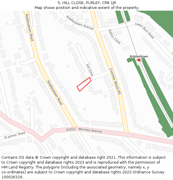 5, HILL CLOSE, PURLEY, CR8 1JR: Location map and indicative extent of plot