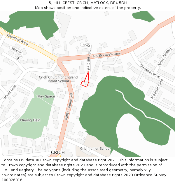 5, HILL CREST, CRICH, MATLOCK, DE4 5DH: Location map and indicative extent of plot