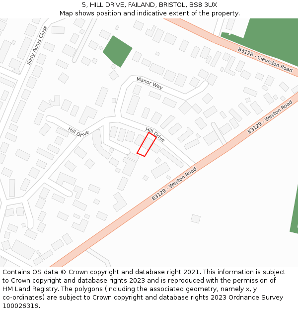 5, HILL DRIVE, FAILAND, BRISTOL, BS8 3UX: Location map and indicative extent of plot