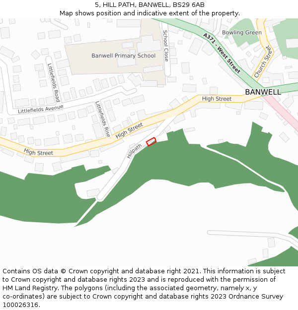 5, HILL PATH, BANWELL, BS29 6AB: Location map and indicative extent of plot