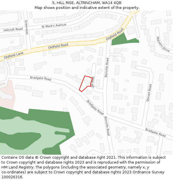 5, HILL RISE, ALTRINCHAM, WA14 4QB: Location map and indicative extent of plot