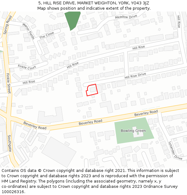 5, HILL RISE DRIVE, MARKET WEIGHTON, YORK, YO43 3JZ: Location map and indicative extent of plot