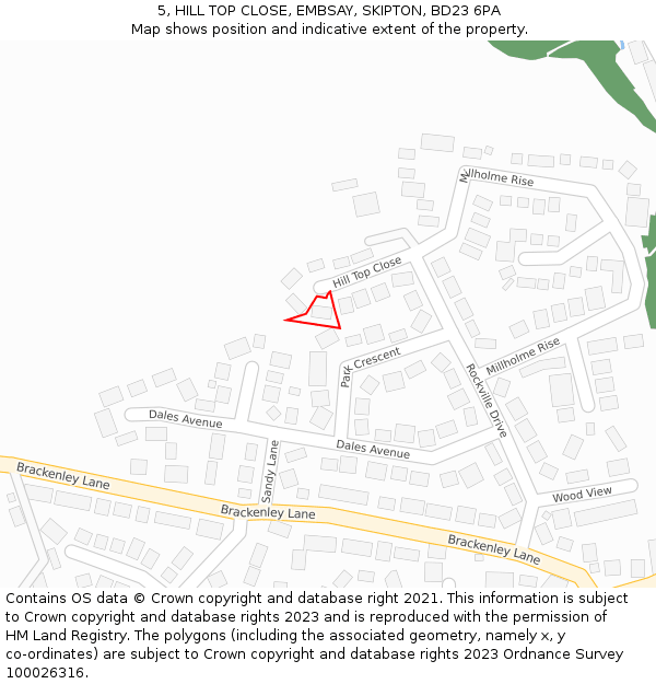 5, HILL TOP CLOSE, EMBSAY, SKIPTON, BD23 6PA: Location map and indicative extent of plot