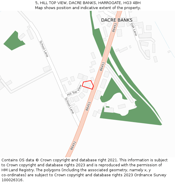 5, HILL TOP VIEW, DACRE BANKS, HARROGATE, HG3 4BH: Location map and indicative extent of plot