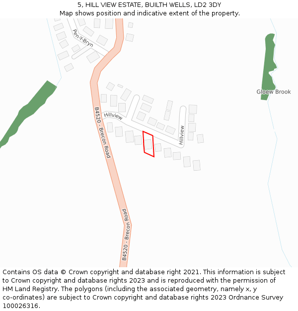 5, HILL VIEW ESTATE, BUILTH WELLS, LD2 3DY: Location map and indicative extent of plot