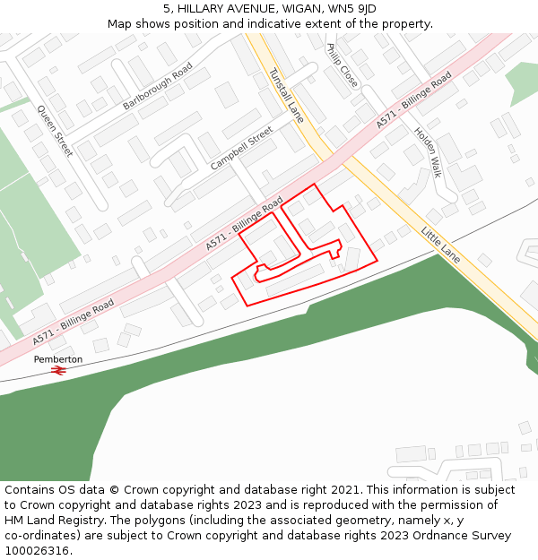 5, HILLARY AVENUE, WIGAN, WN5 9JD: Location map and indicative extent of plot