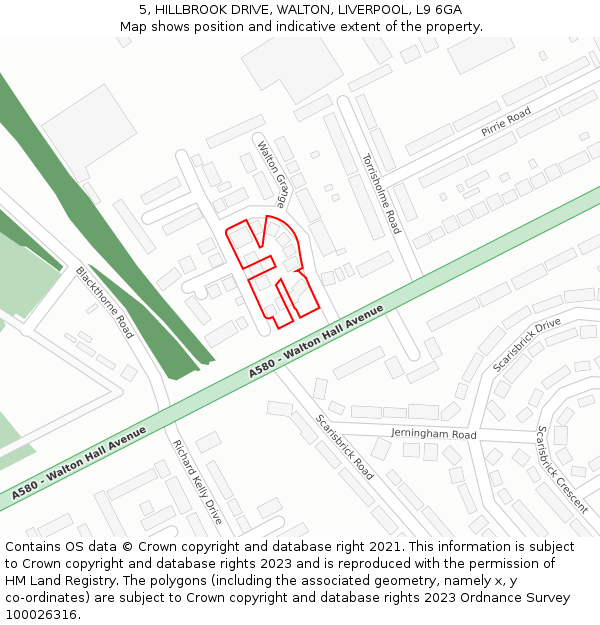 5, HILLBROOK DRIVE, WALTON, LIVERPOOL, L9 6GA: Location map and indicative extent of plot