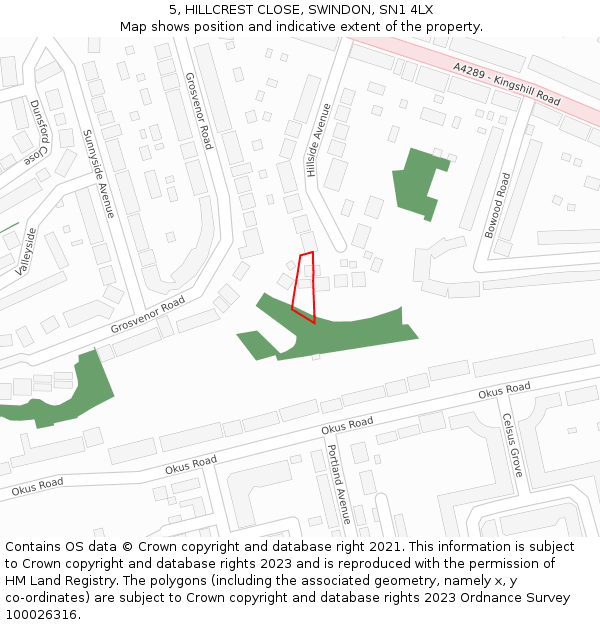 5, HILLCREST CLOSE, SWINDON, SN1 4LX: Location map and indicative extent of plot