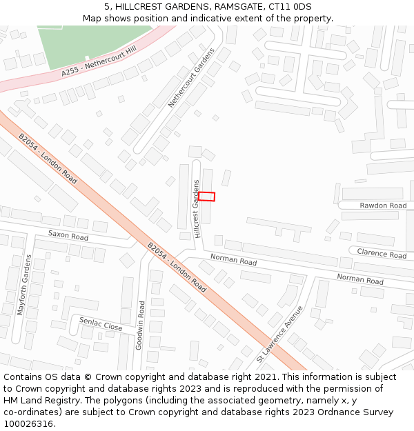 5, HILLCREST GARDENS, RAMSGATE, CT11 0DS: Location map and indicative extent of plot
