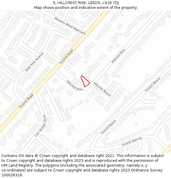 5, HILLCREST RISE, LEEDS, LS16 7DJ: Location map and indicative extent of plot