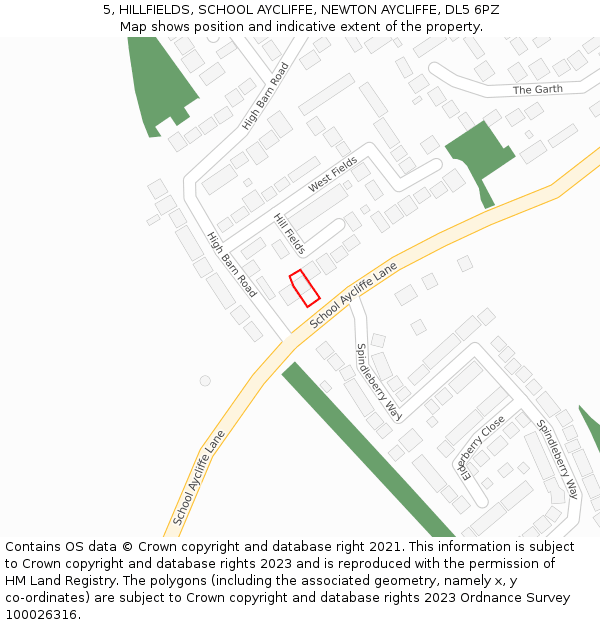 5, HILLFIELDS, SCHOOL AYCLIFFE, NEWTON AYCLIFFE, DL5 6PZ: Location map and indicative extent of plot