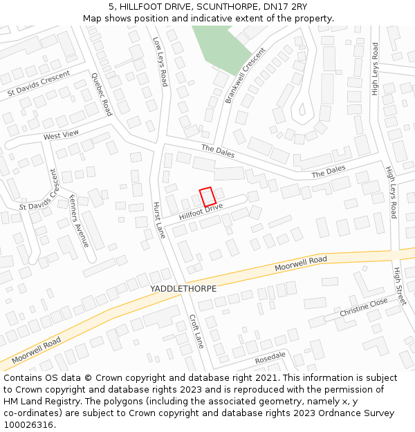 5, HILLFOOT DRIVE, SCUNTHORPE, DN17 2RY: Location map and indicative extent of plot